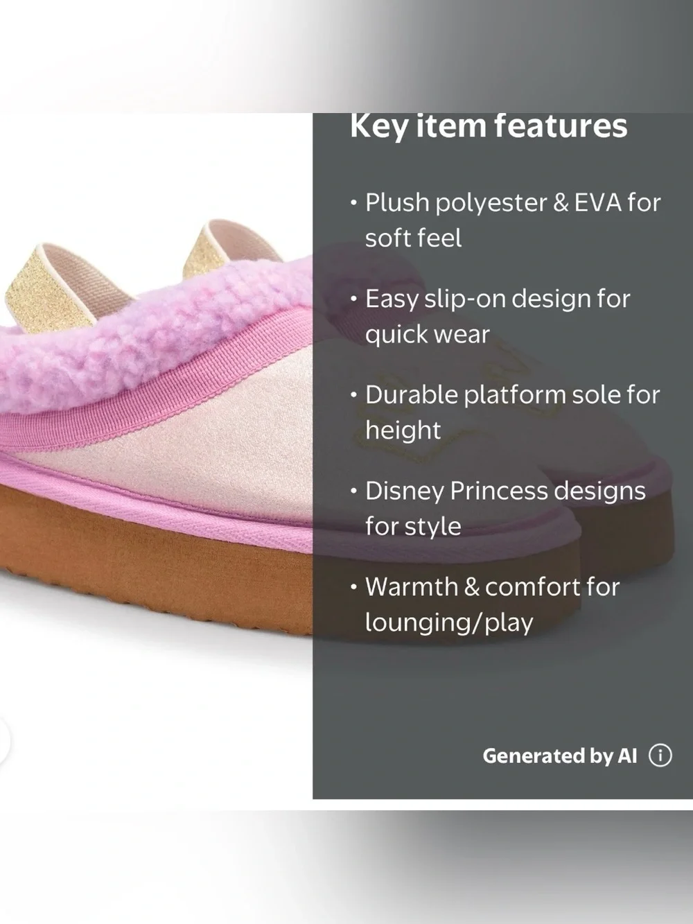 BRAND NEW Disney Pink and Gold Princess Slip-On Slippers Size Toddler 7/8